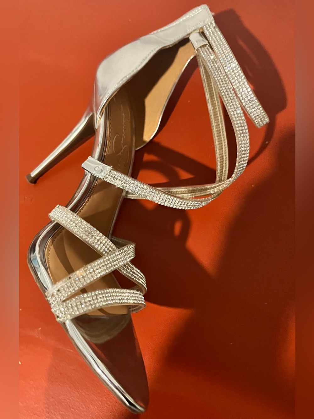 Jessica Simpson Wylanne Silver Metallic Strappy Stiletto Heels